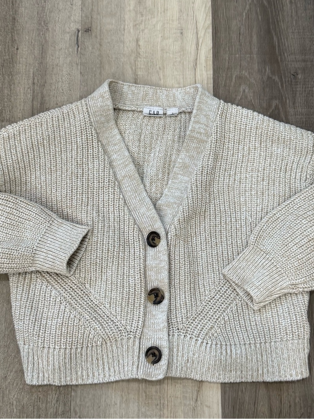 GAP Cream Knit V-Neck Button Cardigan